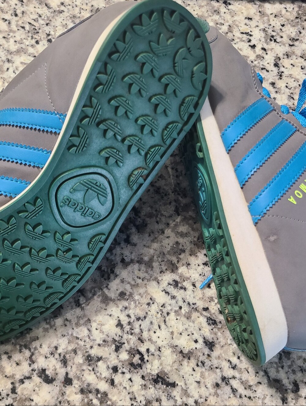 adidas Gray Sneakers with Bright Blue Laces and Green Toe Caps - Picture 5 of 5